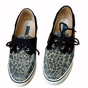Sperry Top-Sider Biscayne Leopard Print and Patent Leather Boat Shoes Sz 7.5